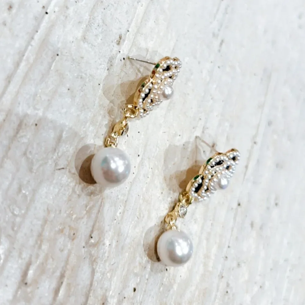 flower pearl drop earrings A206